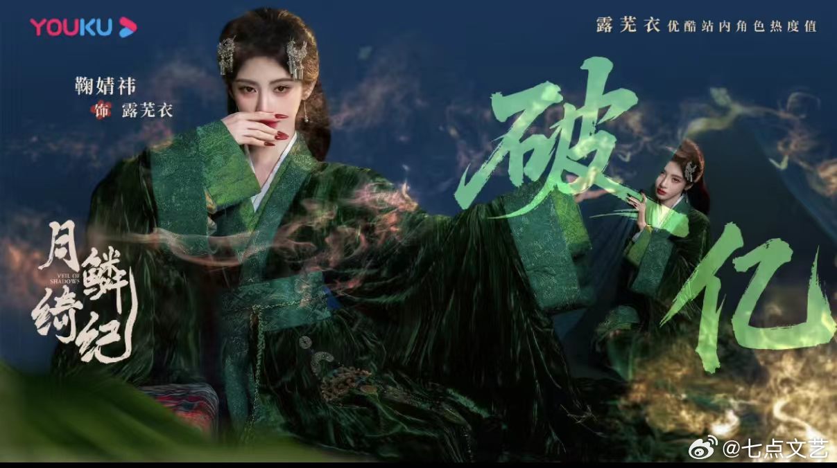月鳞绮纪开播一天露芜衣热度破亿开播迎来开门红，鞠婧祎演绎的露芜衣热度破亿，播放量