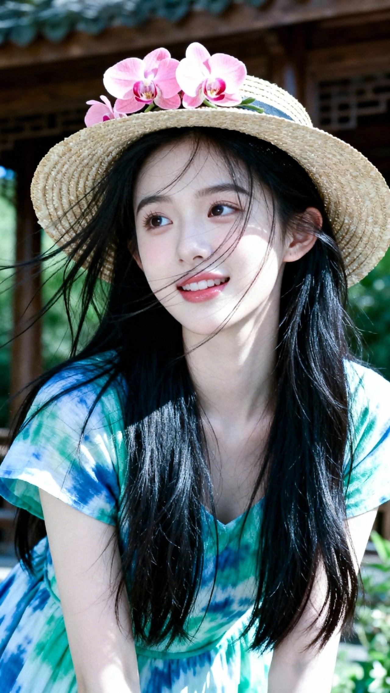 夏日清新少女，草帽与花海相伴，笑靥如花🌸🌞草帽清纯女孩 花海少女照