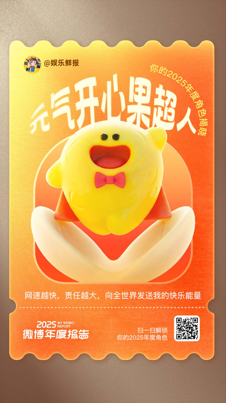 微博年度报告 2025个人短片杀青，我是【元气开心果超人】角色深夜冲浪、吃瓜追星