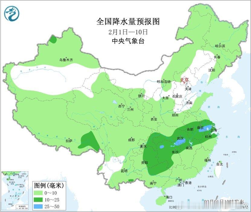 【降水回顾和展望】今年1月我国大部地区的降水量偏少，不及常年1月50%（6.3毫