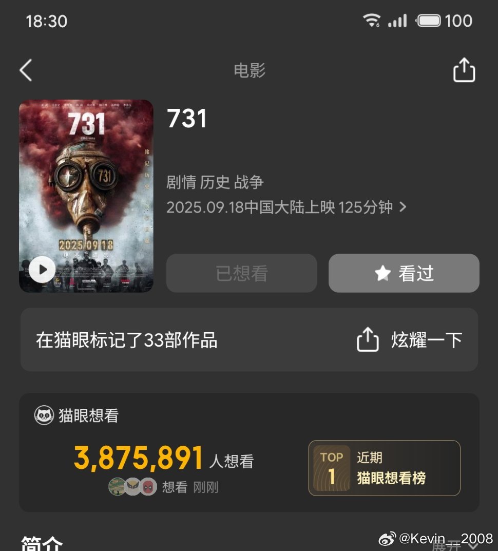 我对电影731没有期待，感觉各种碰瓷营销，我觉得这大概率是个烂片，还不如去多看一