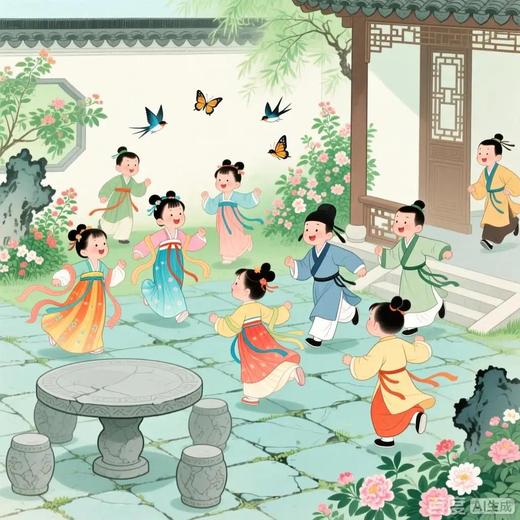 春天到了，带着孩子穿上汉服去公园，仿佛开启了一场穿越之旅。
公园里，草长莺飞、繁