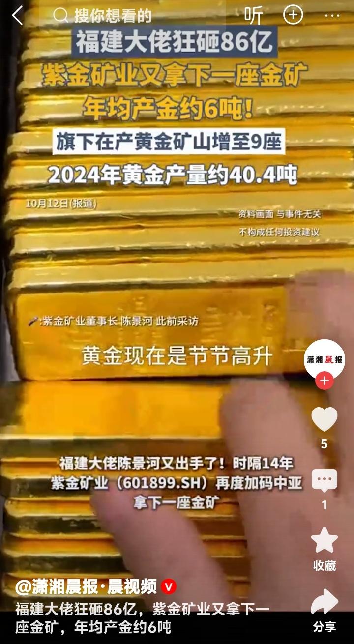 福建巨头陈景河86亿豪赌中亚金矿背后暗藏玄机！全球黄金争夺战进入白热化你的财富会