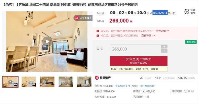 【成都160万元凶宅26.6万拍卖，已有70人报名】成都一凶宅26.6万元起拍7