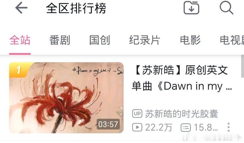 tg 苏新皓全新原创个人单曲《Dawn in my soul》七小时拿下全站第一