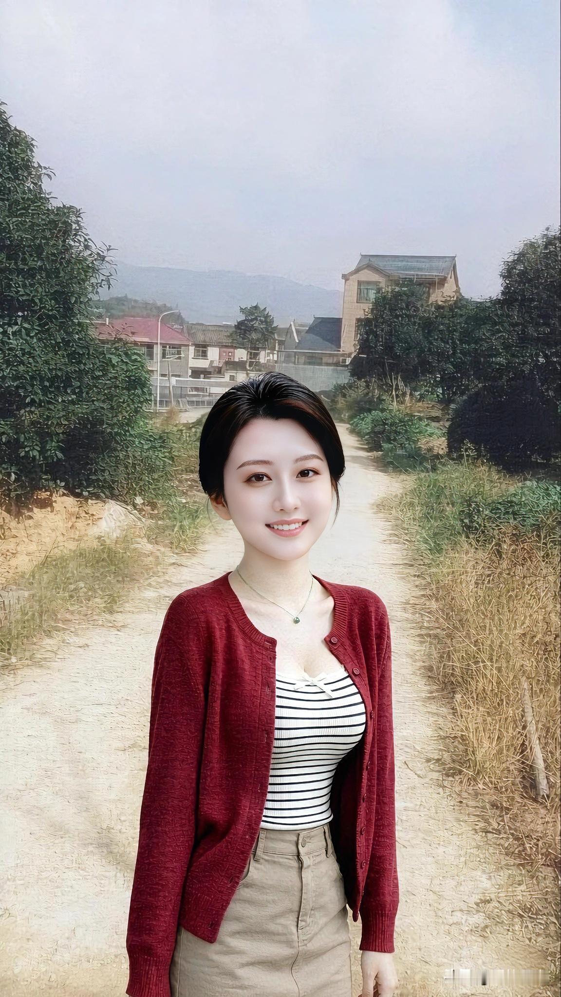 走在老家乡间的小路上，远离城里的喧闹，心里一下子就静下来了。
一件酒红色针织小开