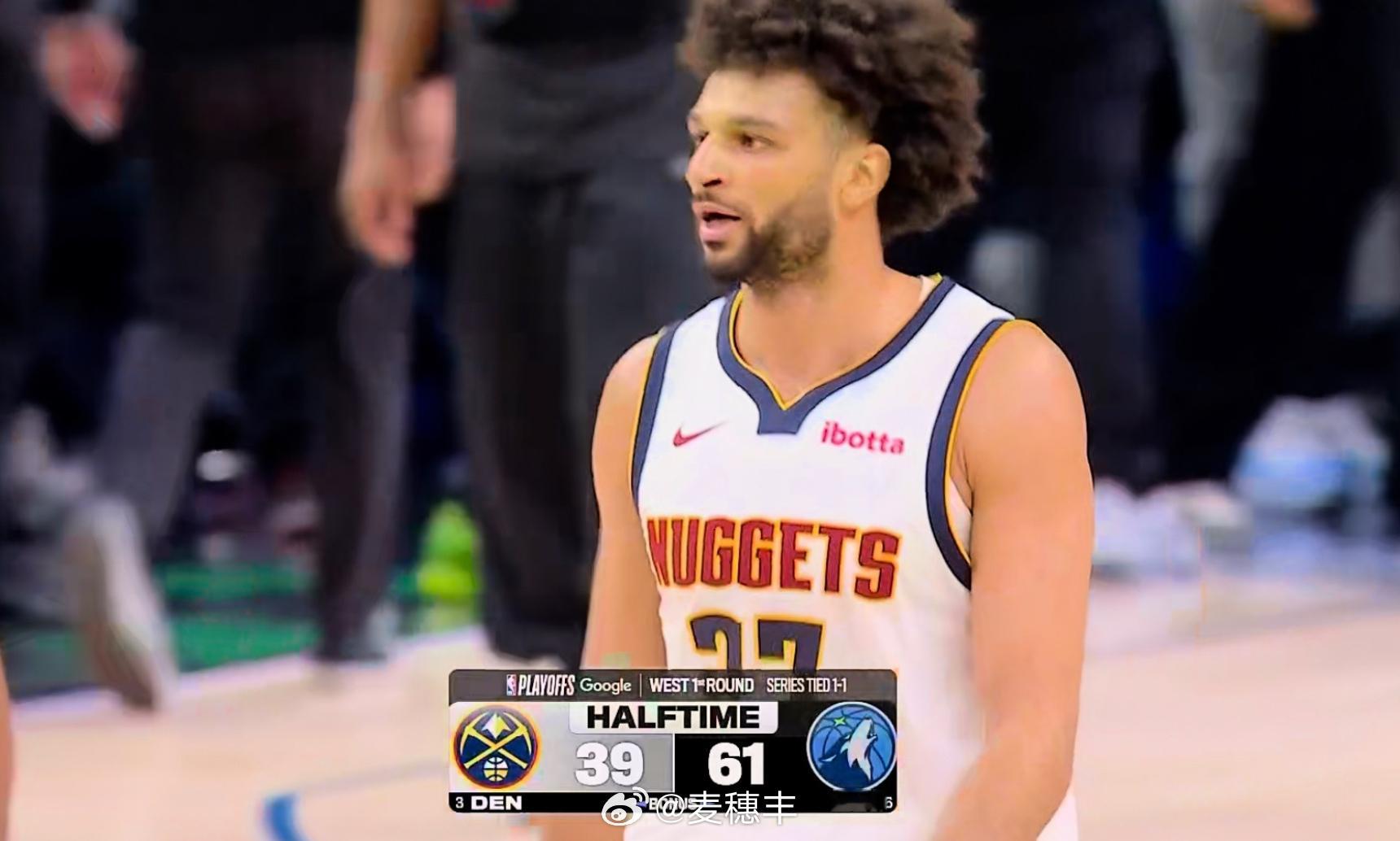 森林狼半场61比39领先掘金，爱德华兹仍因伤无法发挥出他全部的能量，但他的队友表