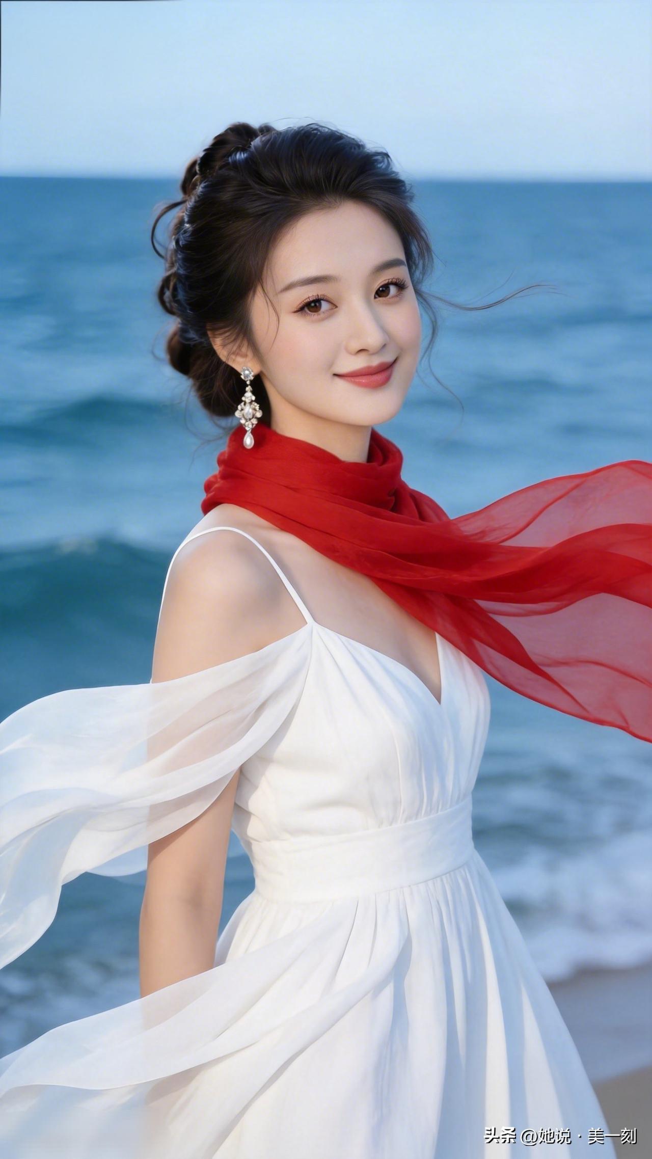海边红纱白裙，优雅动人，美不胜收！🌊👗💃选择穿怎样的连衣裙显瘦