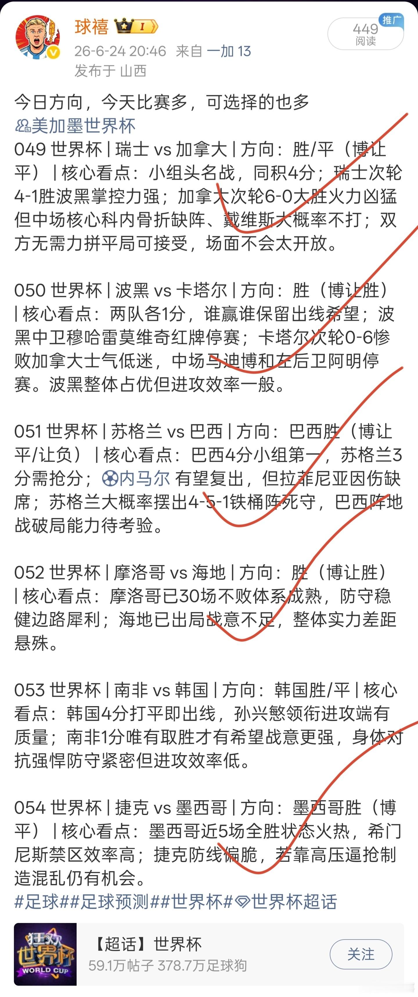 单场6中3，中杯吃肉足球足球预测世界杯世界杯