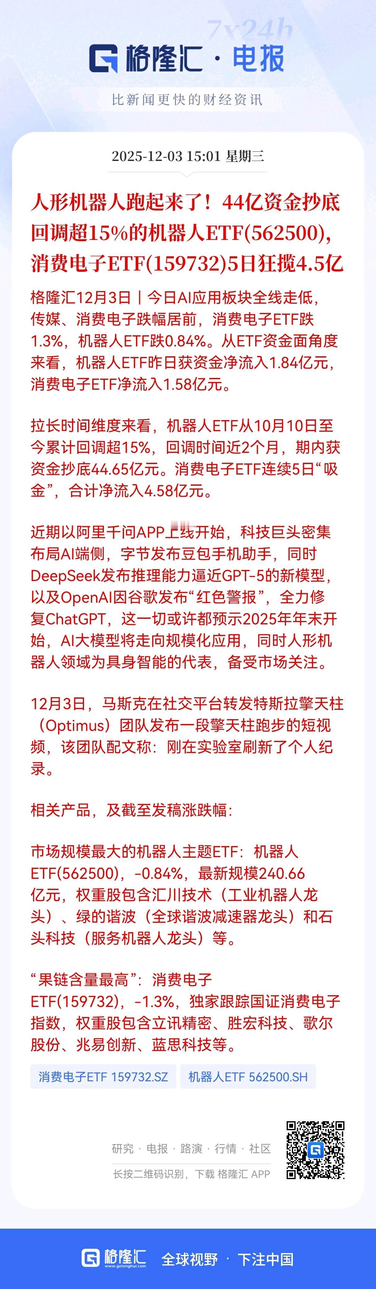 人形机器人跑起来了！
资金提前嗅到变革的气息？
44亿资金抄底回调超15％的机器