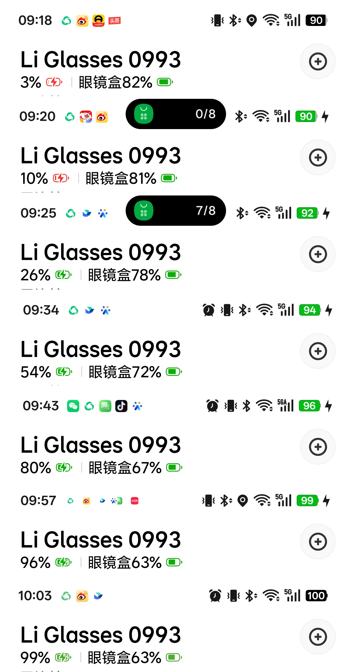 从昨天中午到今天早上9点多，把理想Livis眼镜的电量用了个精光，连接手机有3%