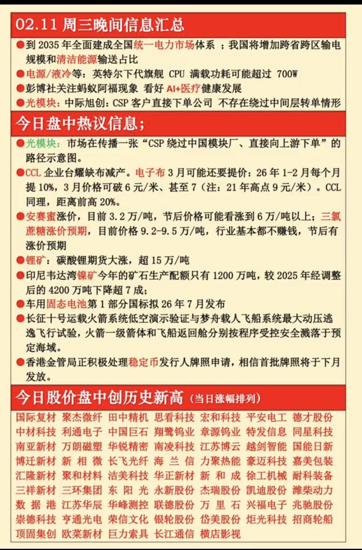 2.11周三  晚间  财经信息汇总！

1.电力，清洁能源
2.电源，液冷服务