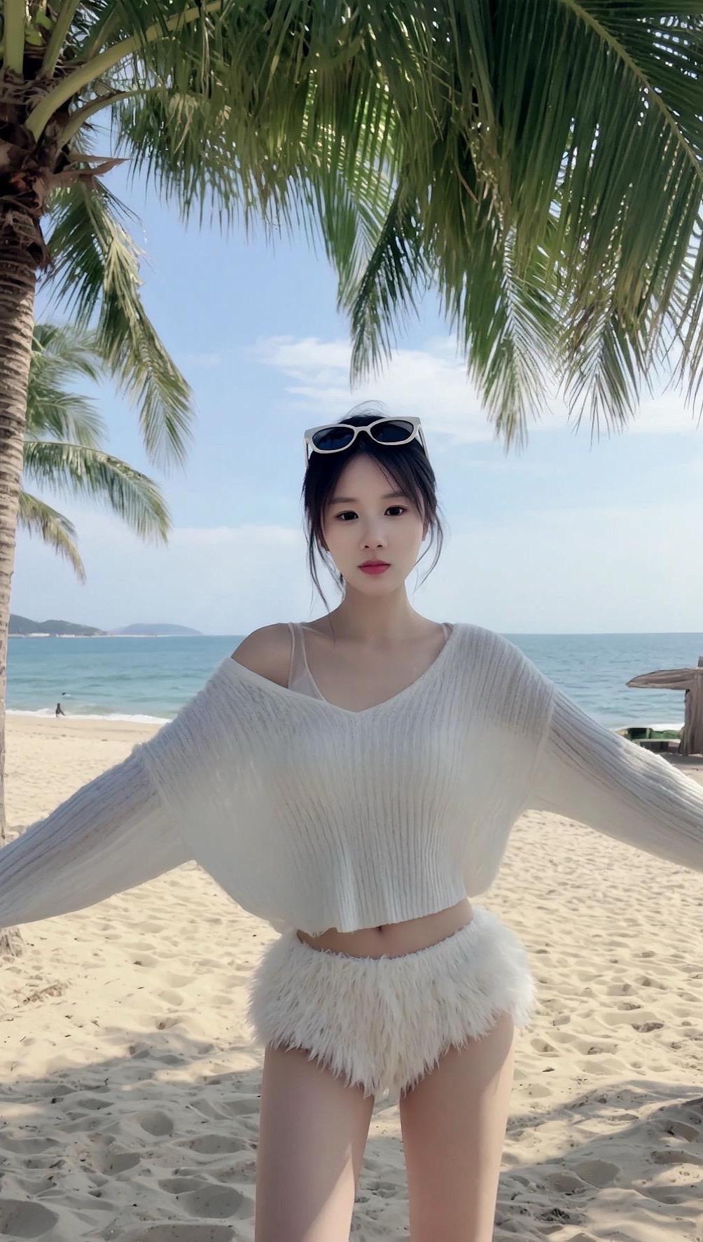 AI扩图 美女穿搭套装