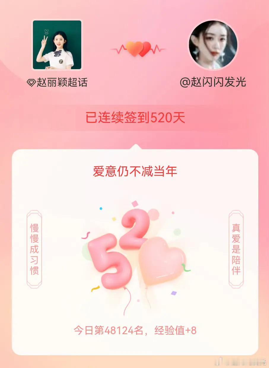 我在赵丽颖超话连续签到520天啦！