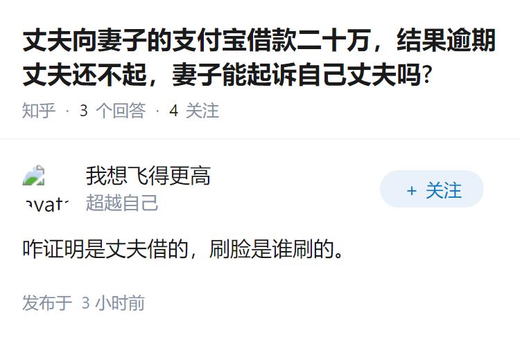 丈夫向妻子的支付宝借款二十万，结果逾期丈夫还不起，妻子能起诉自己丈夫吗?