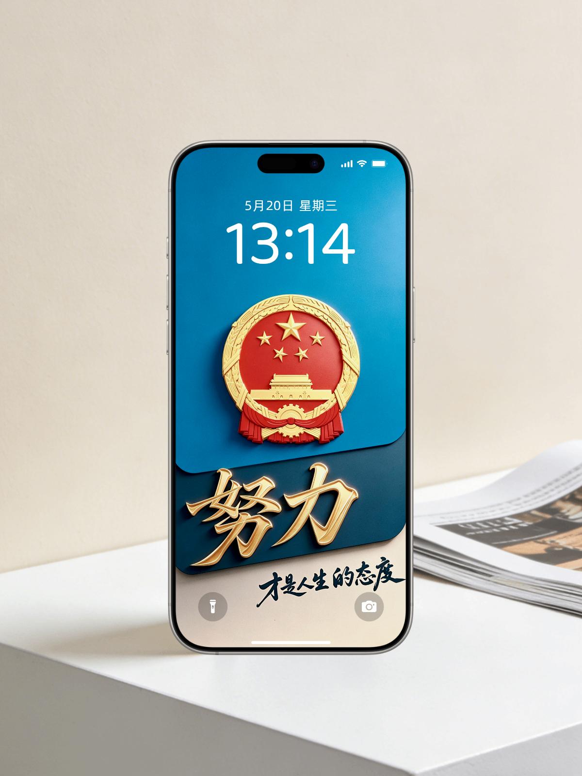 心有家国，眼存星光。一枚国徽凝着山河信仰，方寸壁纸藏着赤诚初心。蓝底沉静如晴空，