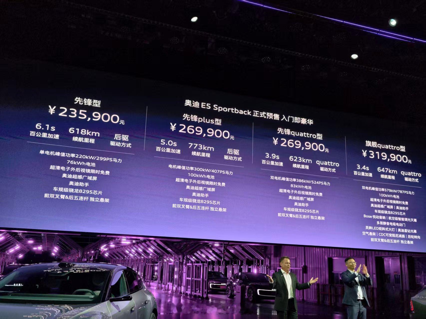 奥迪E5 Sportback预售，23.59-31.99万元，之前静态体验过这车