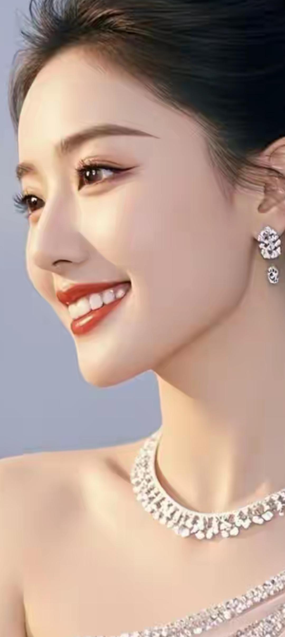 闪耀的珠宝，优雅的笑容，宛如童话中的公主。