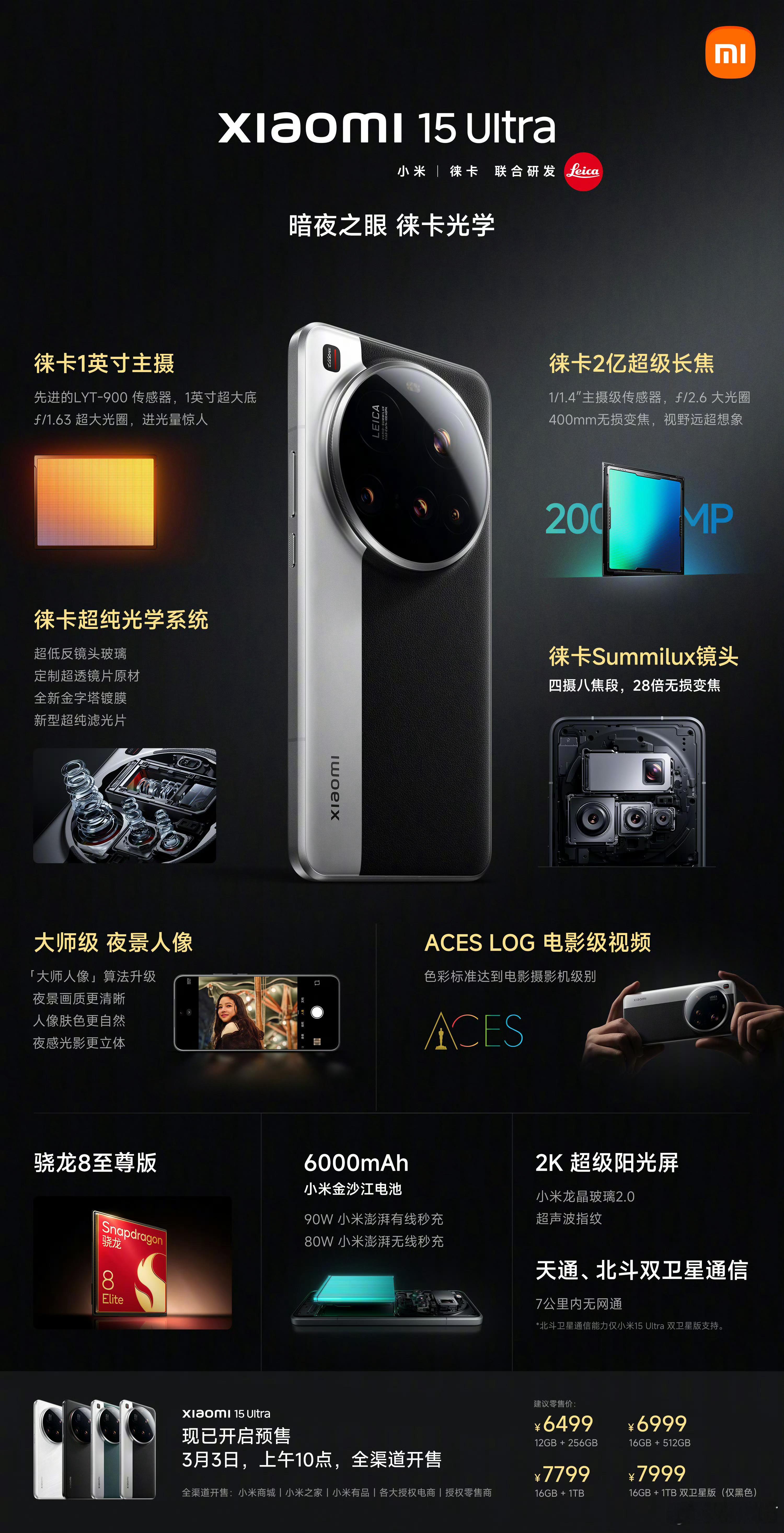 小米15 Ultra价格发布12+256G 6499元16+512G 6999元