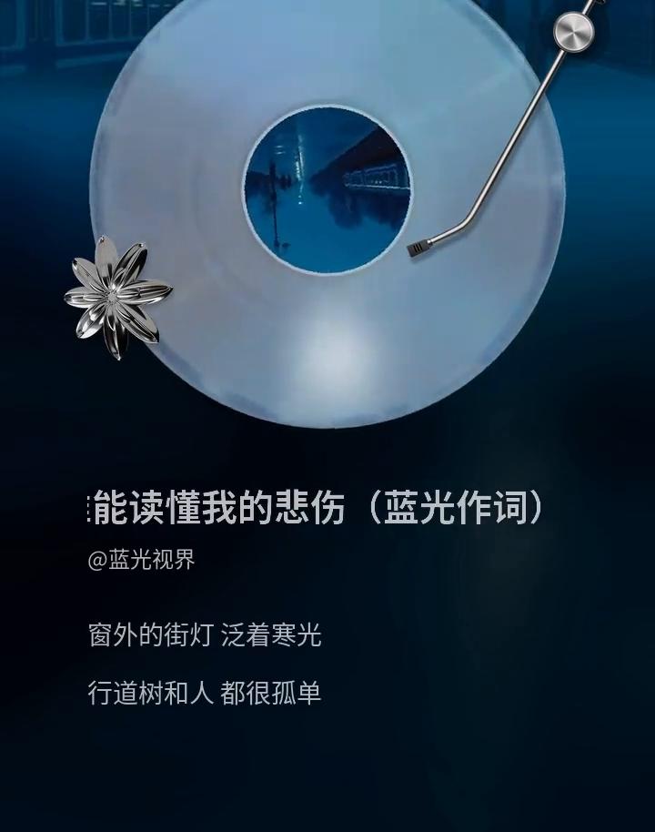 谁能读懂我的悲伤(蓝光作词)。
蓝光视界。
窗外的街灯泛着寒光，行道树和人都很孤