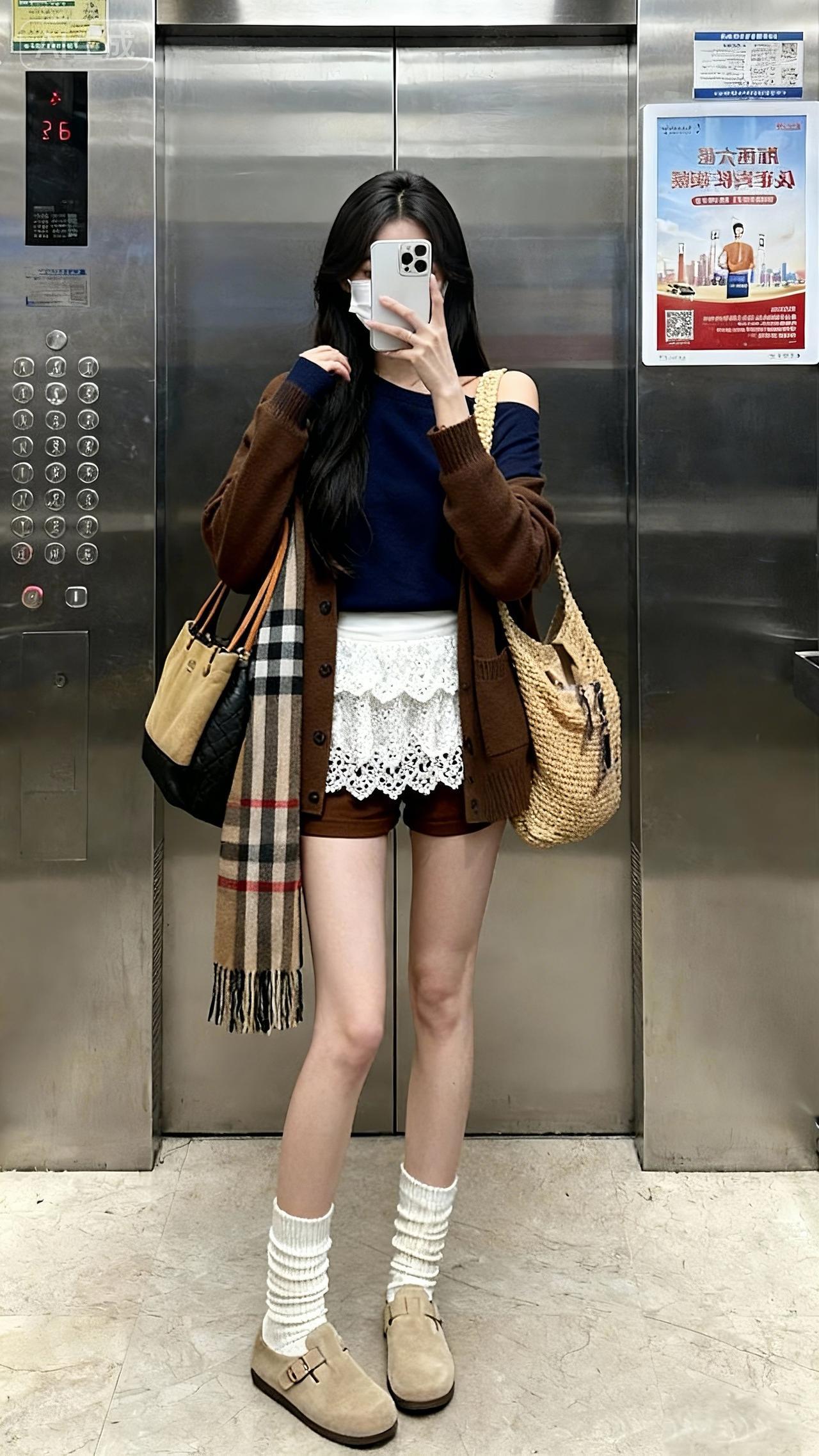 ootd穿搭电梯拍照 日常分享 小个子穿搭 围巾控