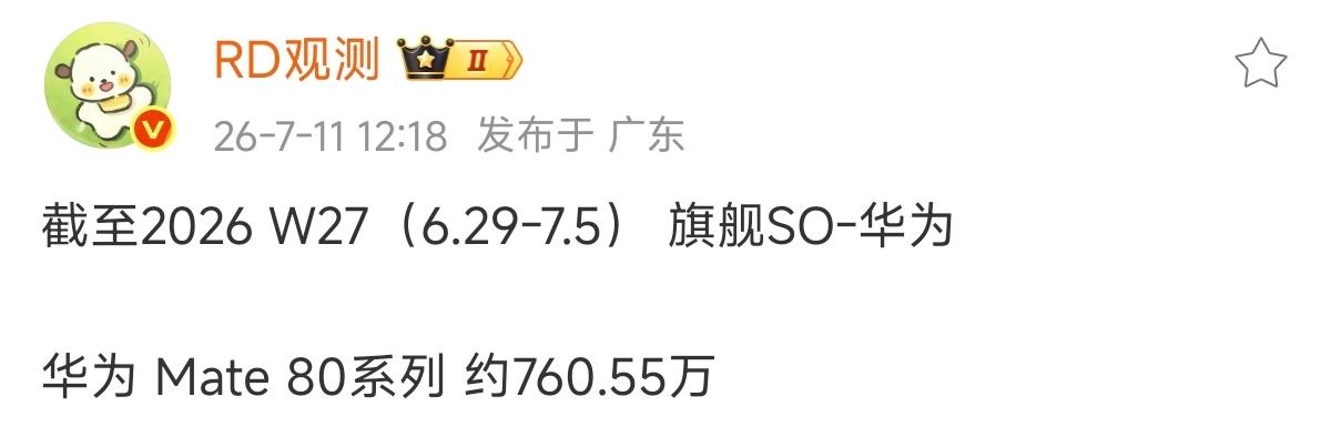 国产称第二，没人敢称第一
W27周数据一出来，喜不喜欢华为的都沉默了

华为Ma