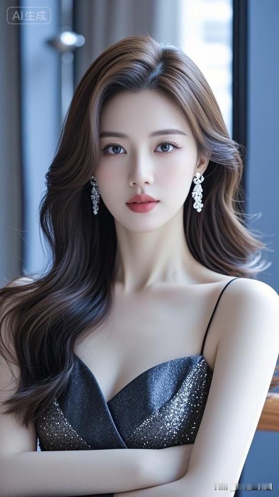 优雅蓝裙，闪耀耳环，红唇惊艳，女神范十足！