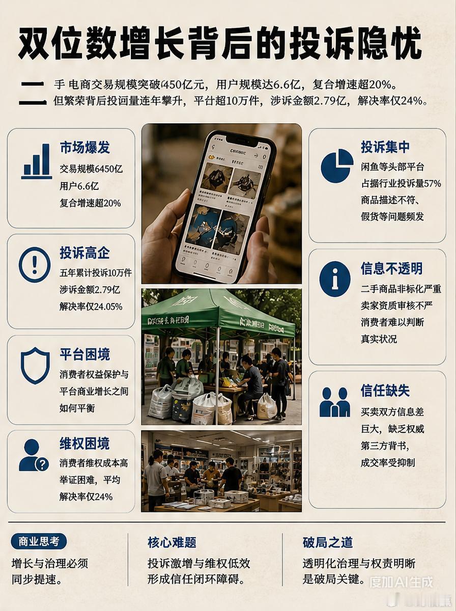二手平台的治理与商业平衡2024年国内二手电商交易规模达6450亿元，用户6.6