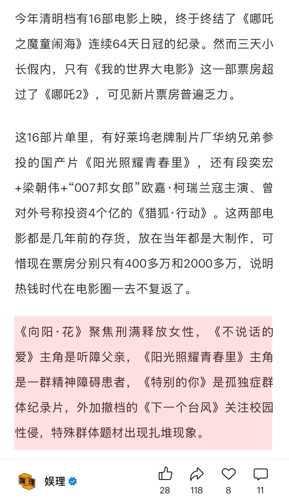 业内谈特殊群体题材扎堆清明档特殊群体题材是演员转型的关键吗 在娱理锐评看来，特殊