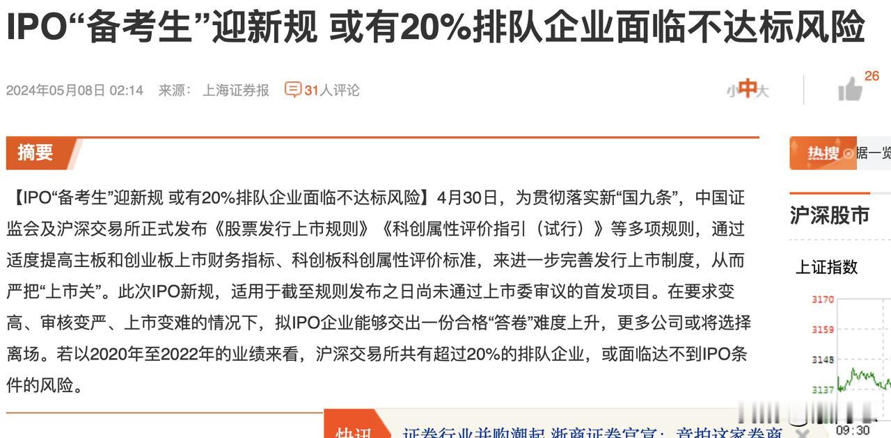 300多个排队上市的企业，可能因为ipo新规则，大概有60个企业面临撤回。
但是