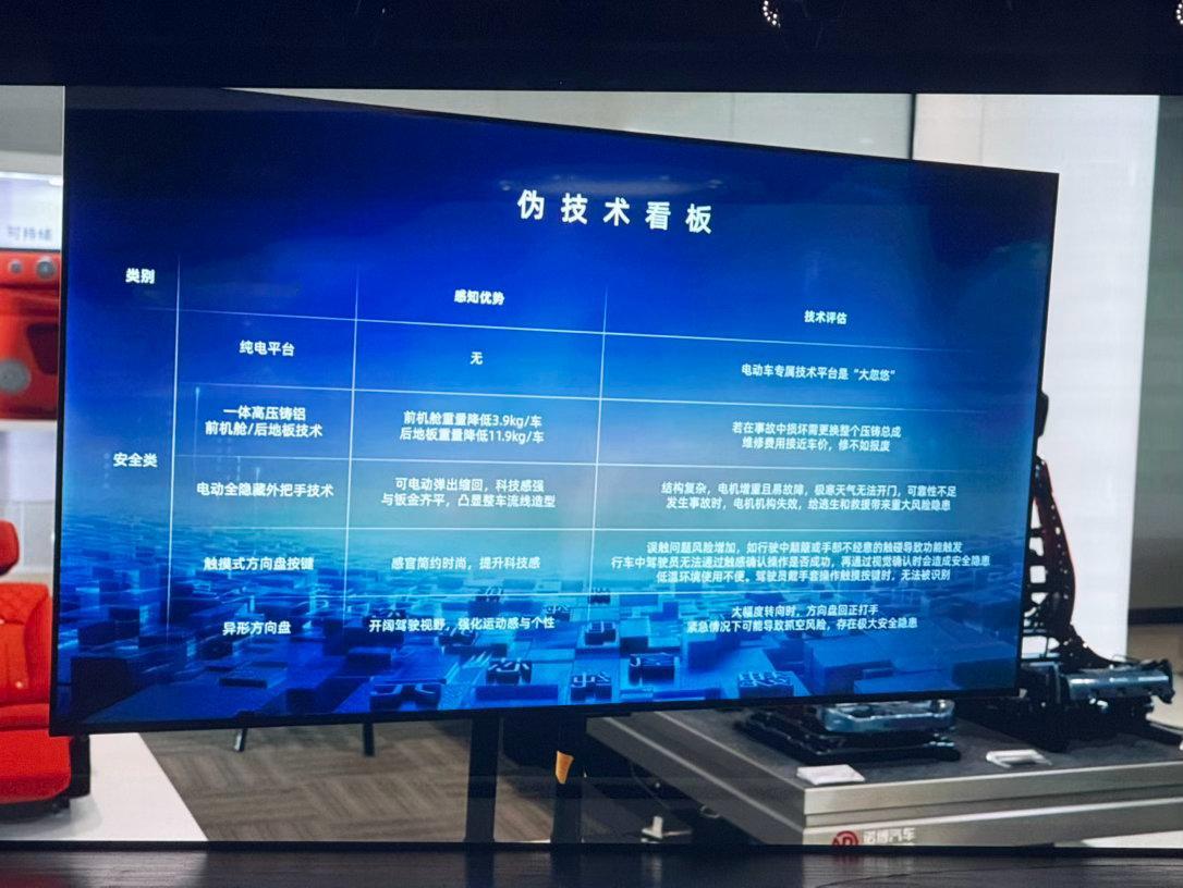 魏建军称电动车专属平台是大忽悠魏牌V9X预售直播中老魏展示了一个叫做伪技术看板，