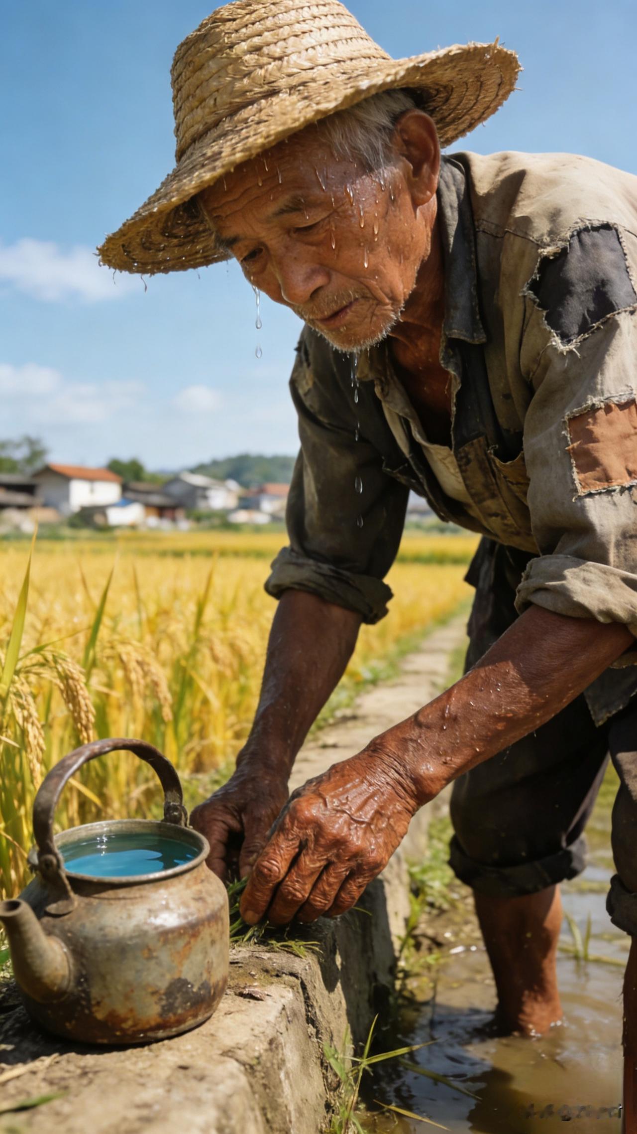 手沾泥土背扛日，从鸡叫忙到星落，老茧里藏着一年的汗与盼。