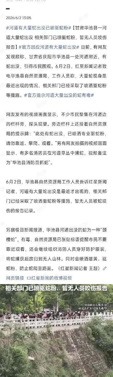 一定又是放生的，在市区放生蛇🐍这哪是行善？简直就是造孽！河道有大量蛇出没已喷驱