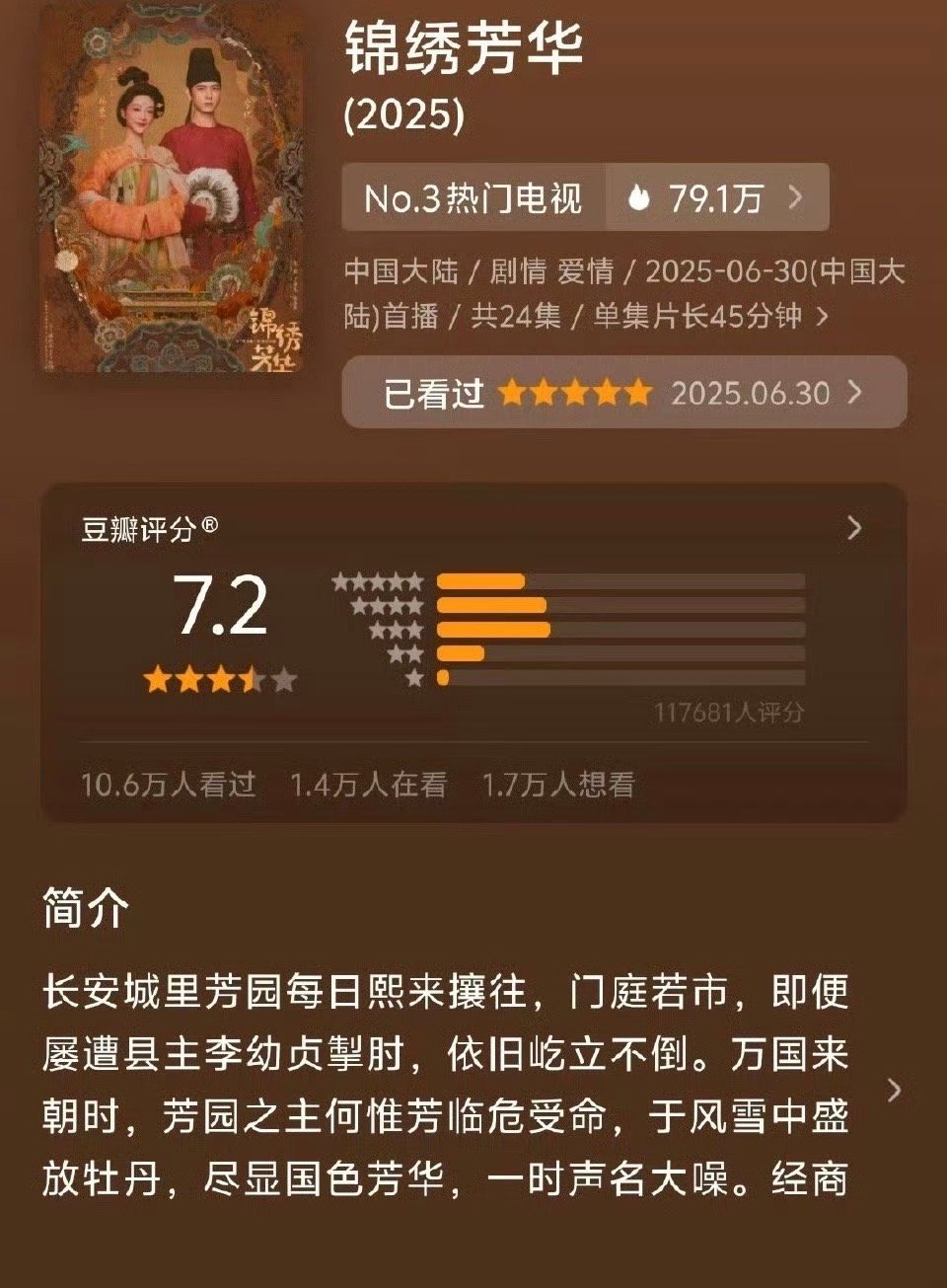 锦绣芳华开分低了 杨紫李现《锦绣芳华》开分7.2！感觉有点低了……大家怎么看？[