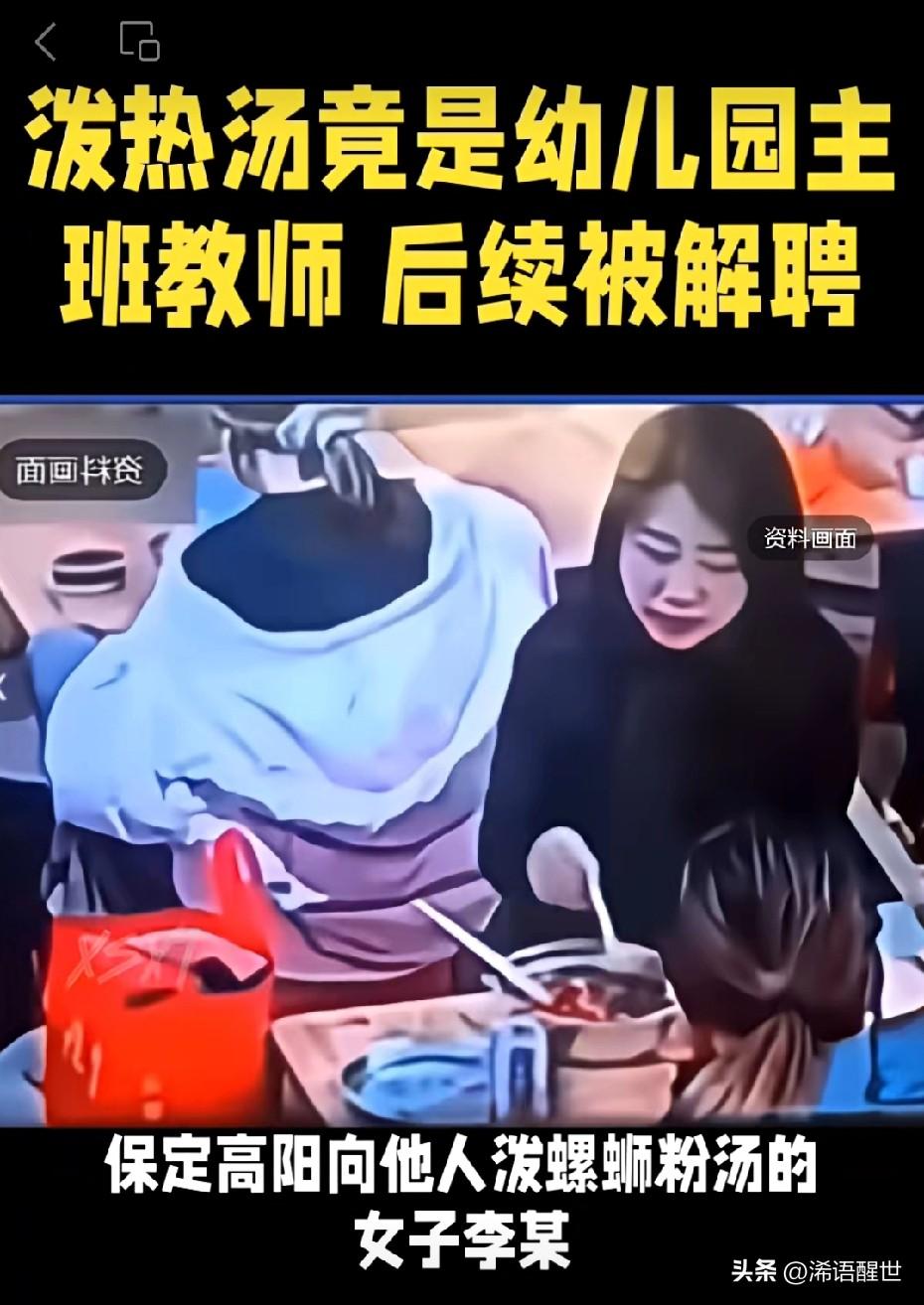 谁也没料到，保定高阳向他人泼螺蛳粉汤的女子李某，真实身份竟是民办幼儿园主班教师，