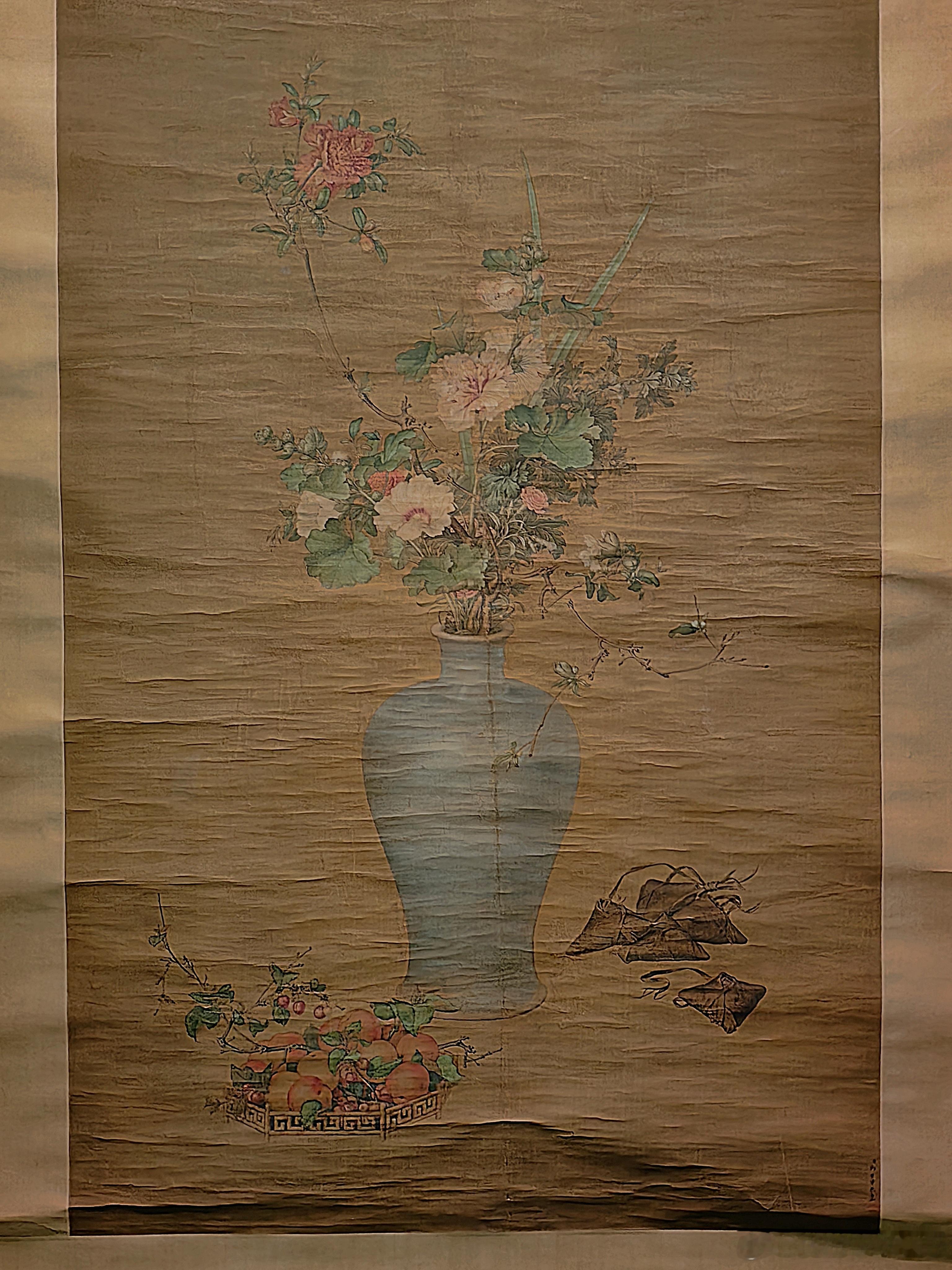 《午瑞图》轴清郎世宁绘故宫博物院藏绢本，设色，纵140厘米，横84厘米。画面里的