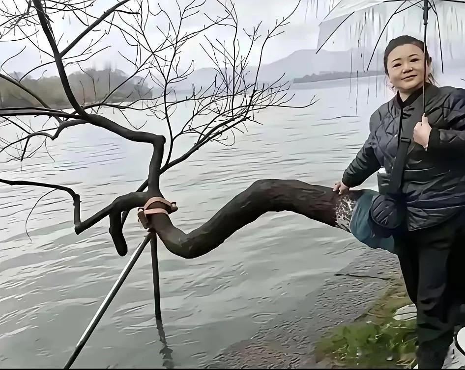 大姐只是普通出来游玩拍照，竟意外爆火网络。
巧妙的角度制造出有趣的视觉错觉，不细