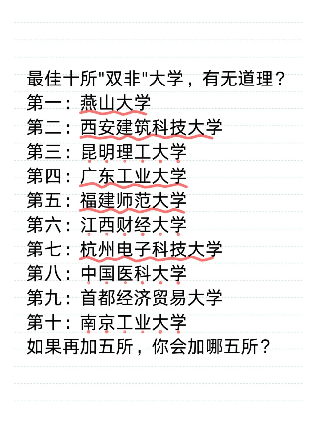 最佳十所双非高校