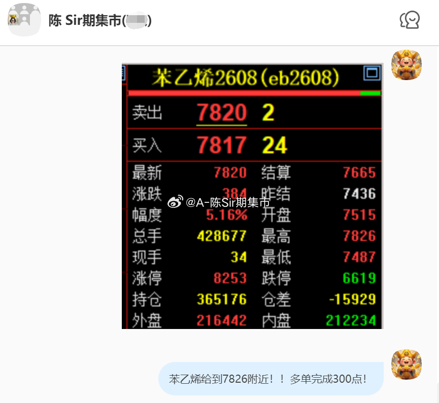 2026/7/8第四单【2608苯乙烯】苯乙烯完成300点！苯乙烯我们在7525
