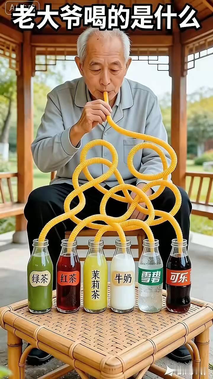 请问老大爷喝的是什么？测测你的眼力有多好。