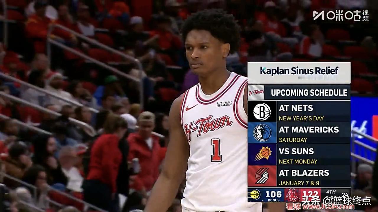 杜兰特20投30分，火箭队126-119战胜步行者队，火箭队三人得分20+

今