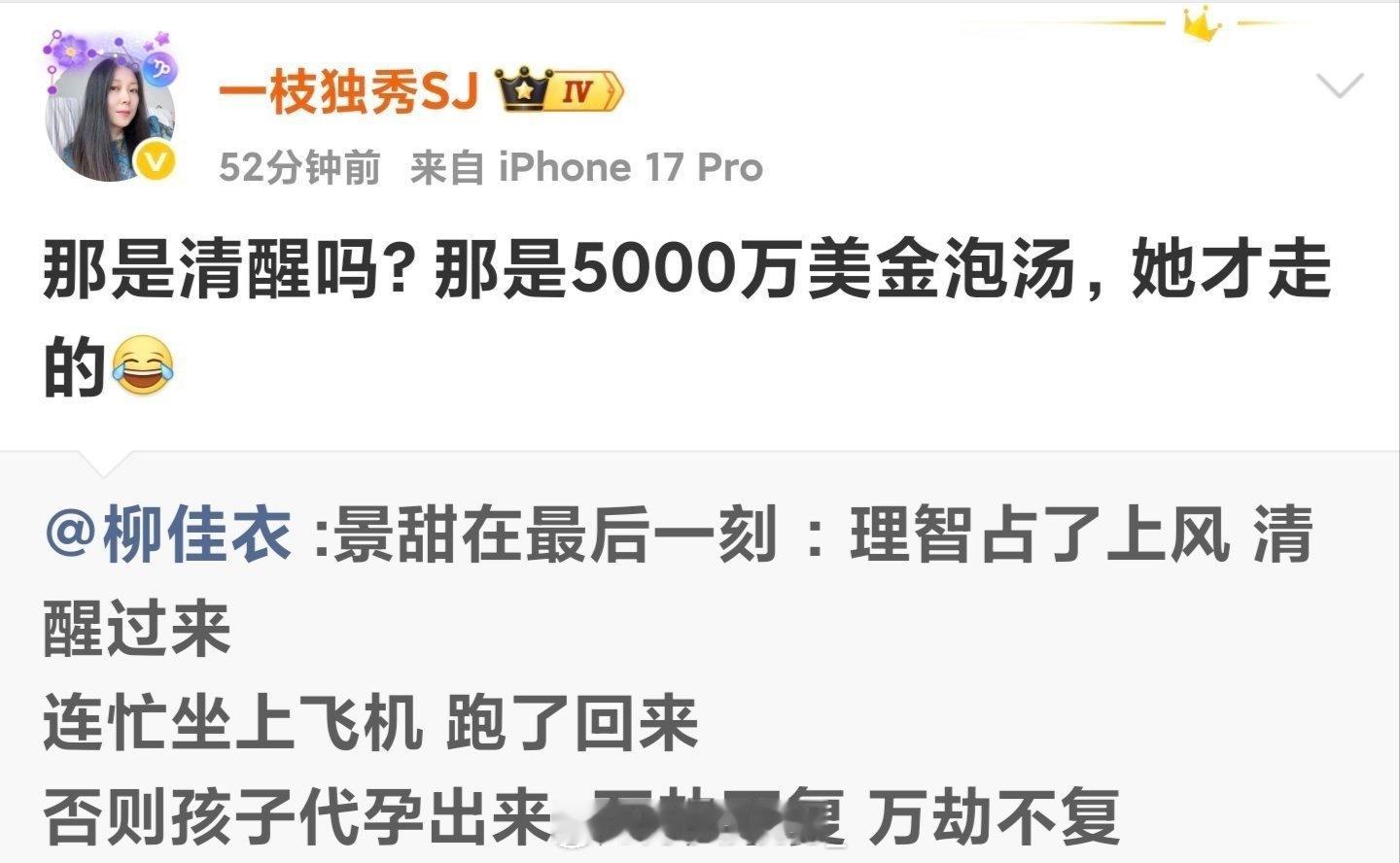 景一旦代孕成功，一辈子的职业生涯就毁了，如果有这5000万，也当是买断后半生事业