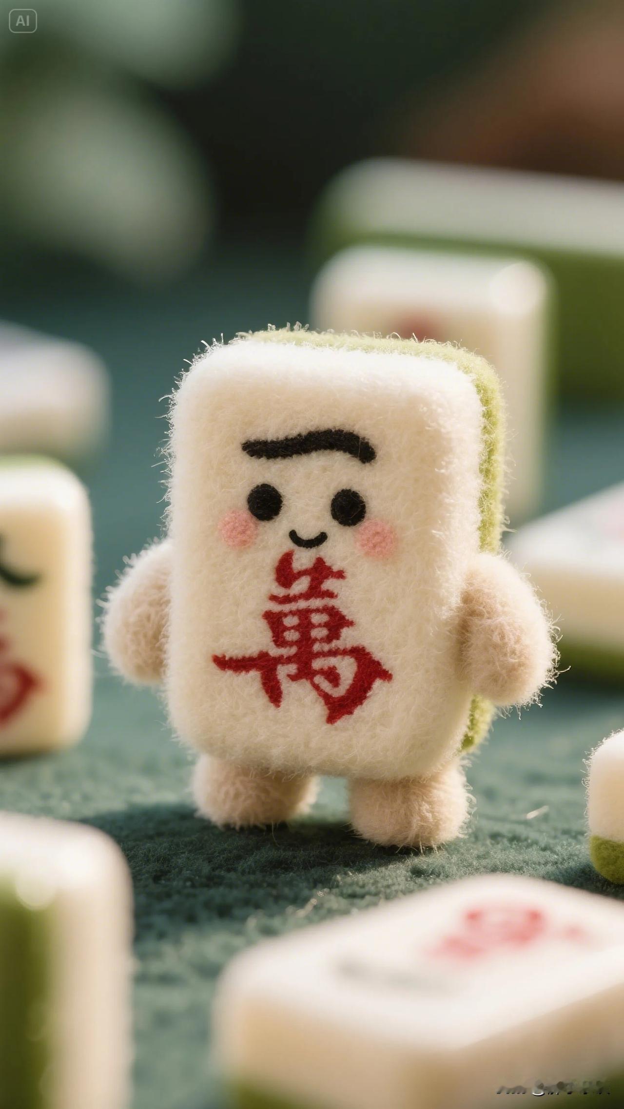 超萌麻将“萬”字壁纸，治愈系，可爱满满！毛茸茸的麻将“萬”字造型，萌态十足，脸颊