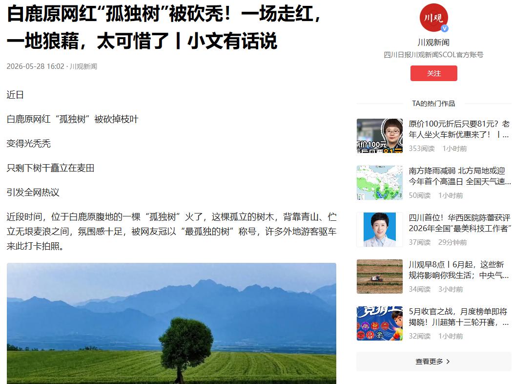 “崩溃了！”5月28日川观新闻报道，陕西西安，一男子在白鹿原的种麦子，麦田间孤零