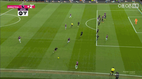 伯恩利火速扳平，热刺1-1伯恩利 比赛45+1分钟，对手边路起球，后点的图安泽贝