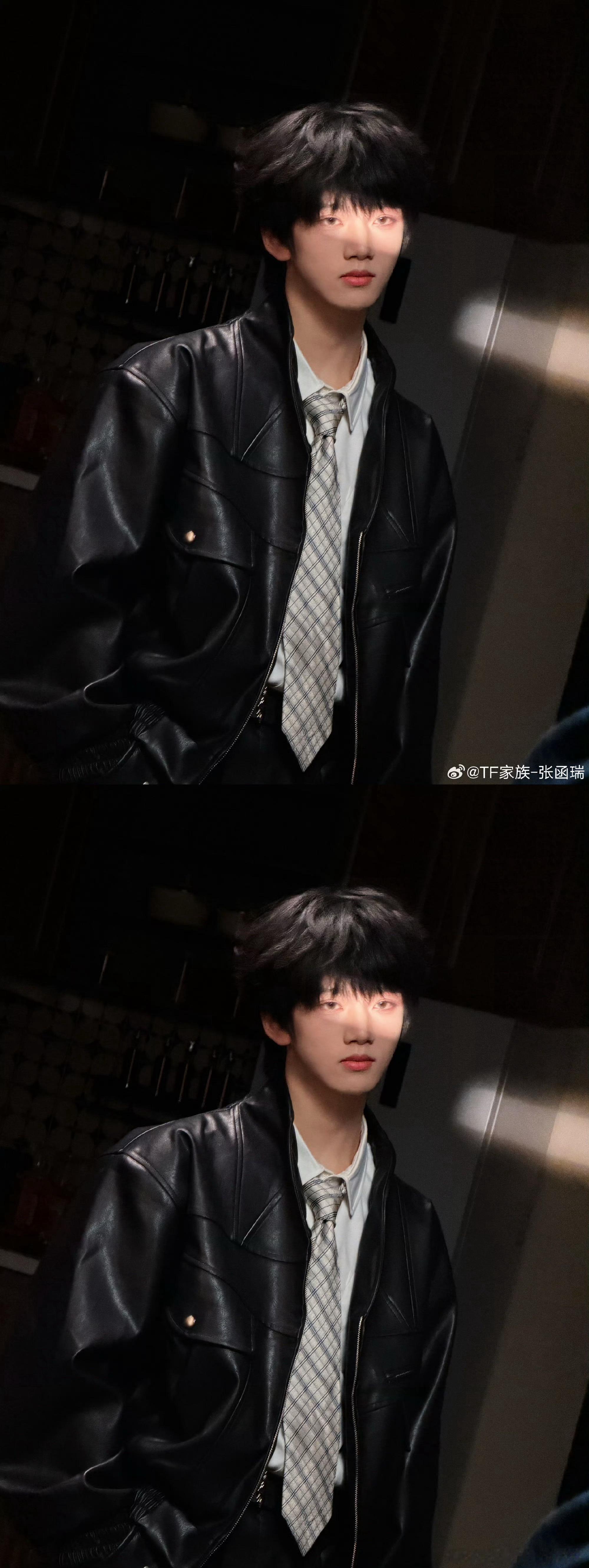张函瑞黑色皮衣自拍 张函瑞更新黑色皮衣自拍，好酷帅啊，谁能拒绝又酷又萌的小猫张函