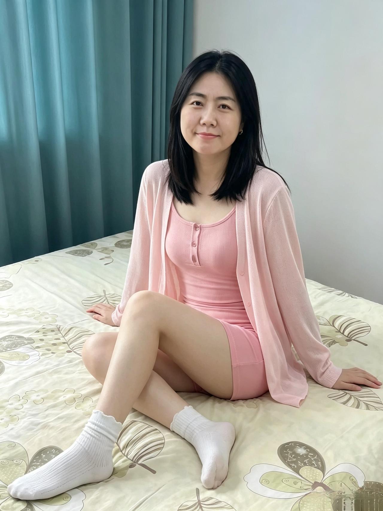 碎花裙影婉，眉畔自嫣然。
不语风情里，清柔入眼绵。