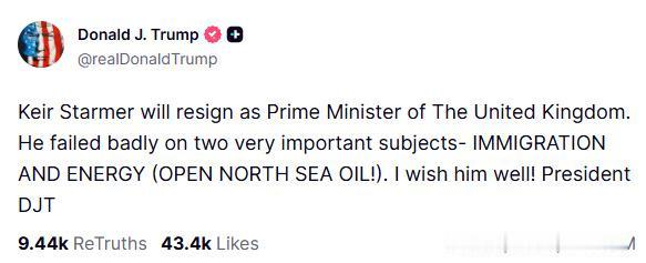 【特朗普代为官宣 斯塔默即将辞职】

当地时间6月21日，英国首相斯塔默深陷下台