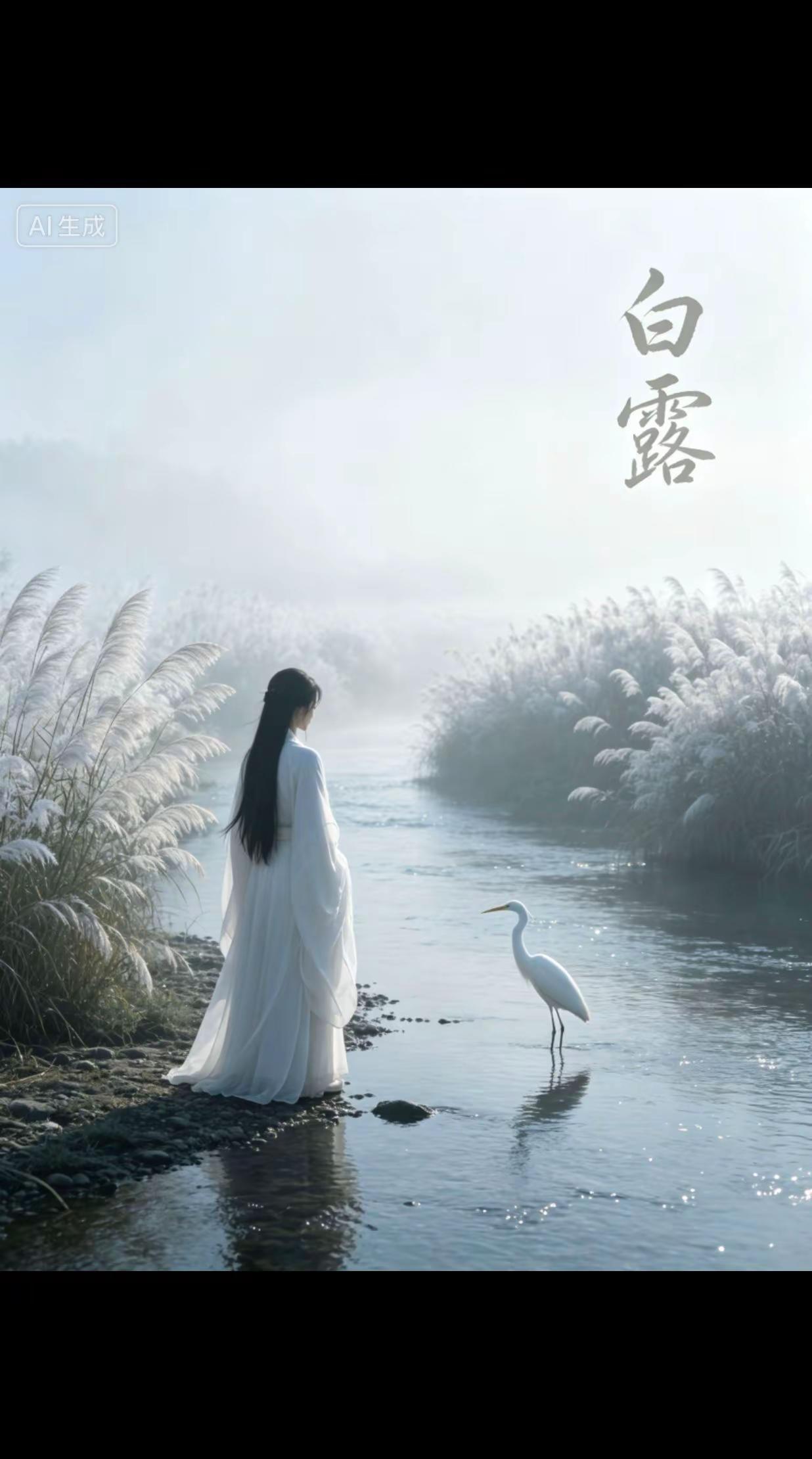 蒹葭苍苍，白露为霜秋来也白露