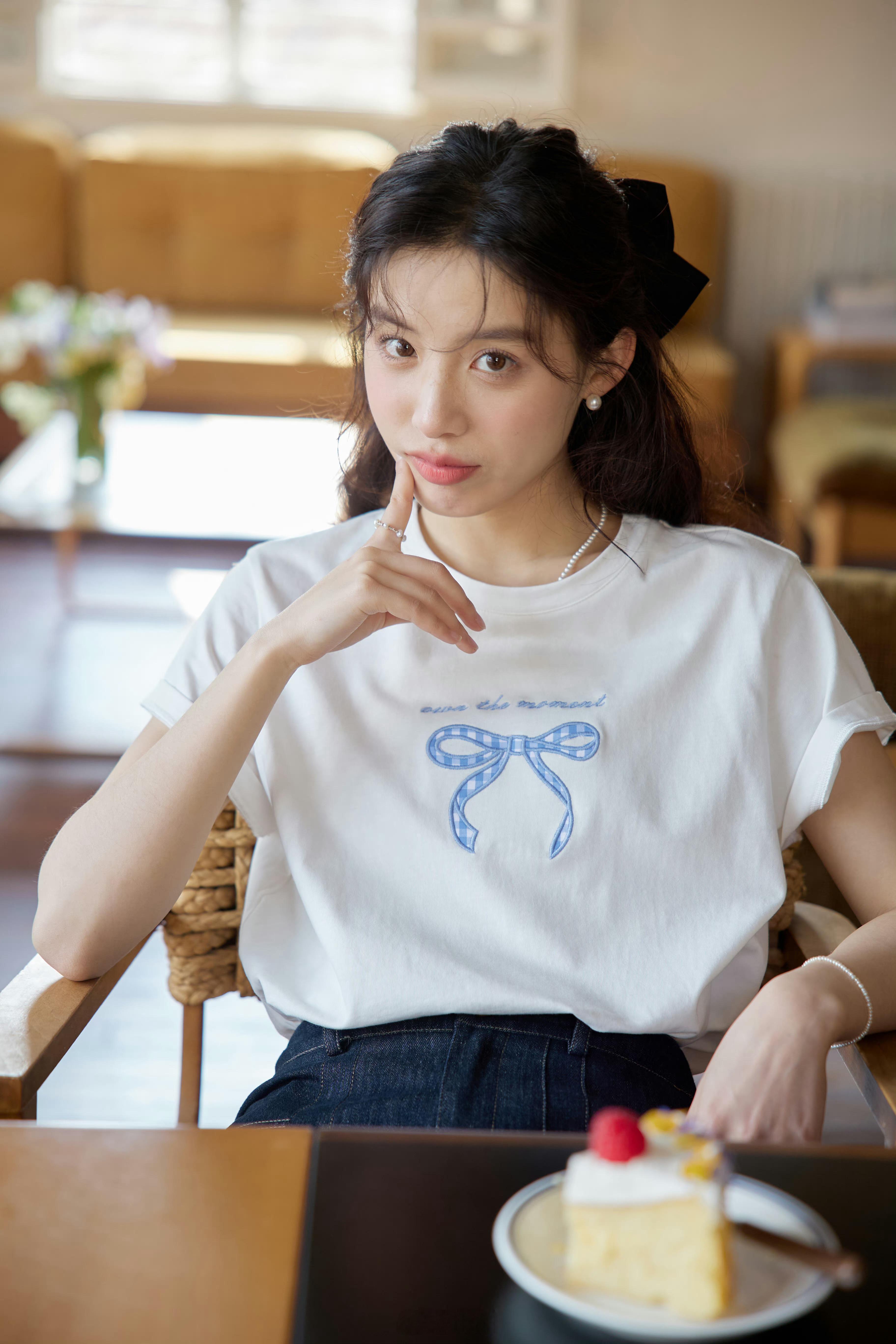 治愈的蓝色蝴蝶结贴布短袖🛋 ​ ​​​